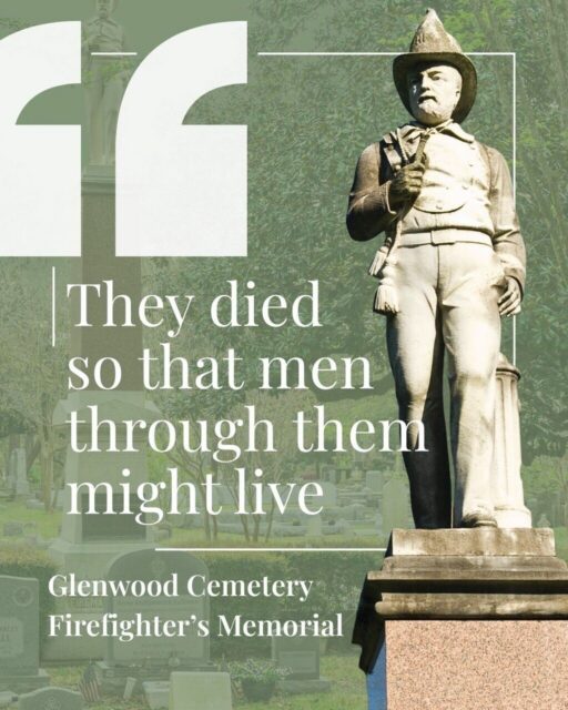 Today, on Firefighters Memorial Day, we take a moment to honor the bravery and sacrifice of those who lost their lives while protecting others. At Glenwood Cemetery, the Firemen's Monument, commissioned in 1888 by Houston's Volunteer Fire Department, serves as a poignant tribute to the firefighters. This granite and marble monument, funded by community efforts, memorializes the fallen firefighters, including the brave members of Protection Fire Company No. 1.

At the top of the monument stands a striking life-size marble statue of Robert Weir Brewster, one of Houston's earliest and most respected volunteer firemen. Brewster was the oldest living firefighter in the state when the statue was created, and his likeness stands watch over the memorial with a hose in hand, an enduring symbol of duty and service.

A plaque at the base of the monument honors 25 firefighters who lost their lives in the Texas City Disaster, one of the deadliest industrial accidents in American history.

Long before a paid fire department was established, volunteer firefighters were crucial to Houston's safety, a sentiment captured in the monument's profound epitaph: "They died so that men through them might live."

#FirefightersMemorialDay #GlenwoodCemetery #HoustonHistory #TexasCityDisaster #VolunteerFireDepartment #HistoricHouston #PreservingHistory #Archives #RobertWeirBrewster #TexasHistory